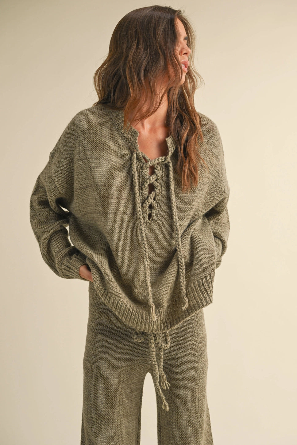 LACE UP FRONT SWEATER