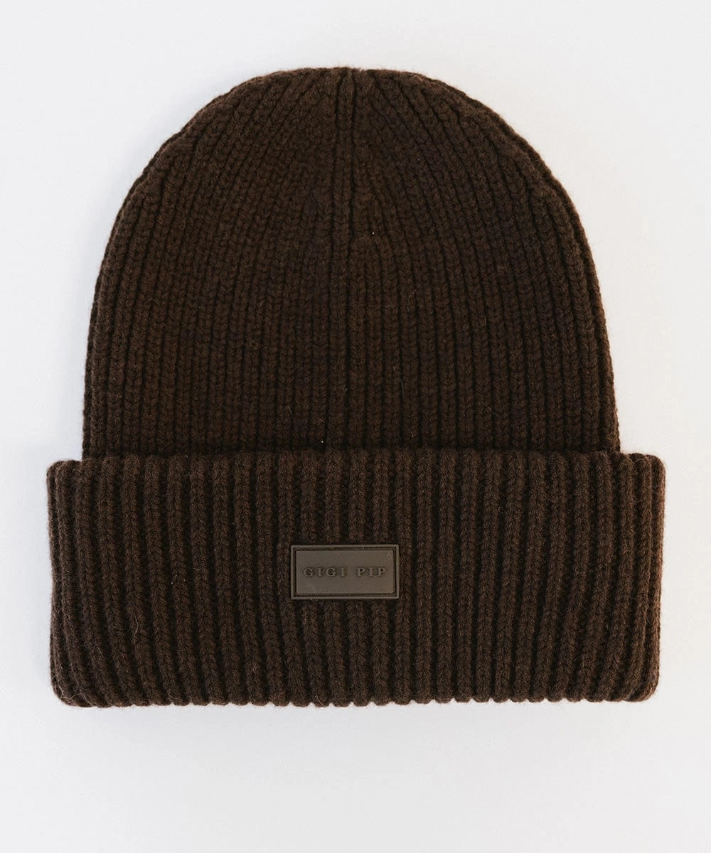 GIGI MERINO WOOL BEANIE-DARK BROWN