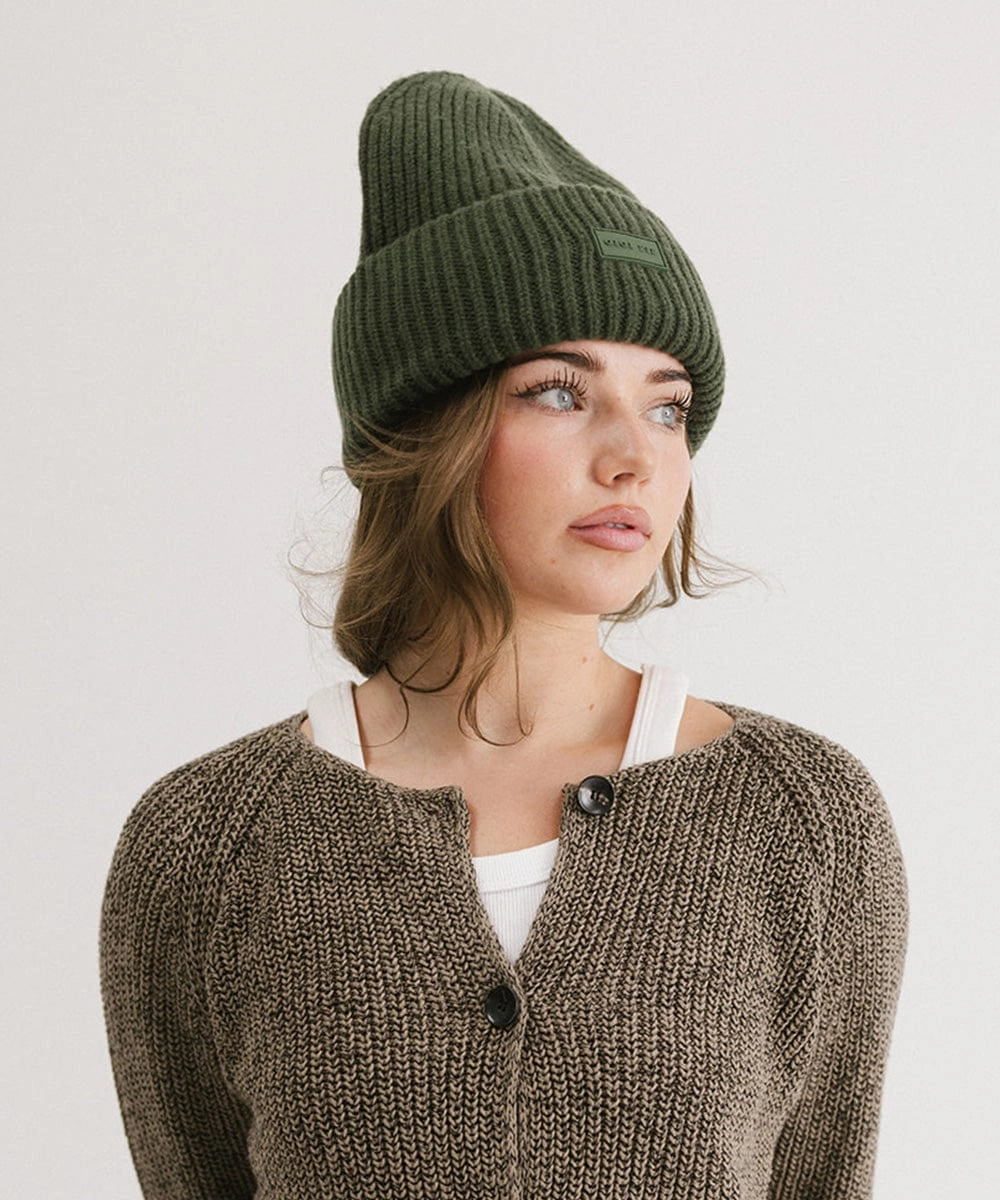 GIGI MERINO WOOL BEANIE-DARK GREEN