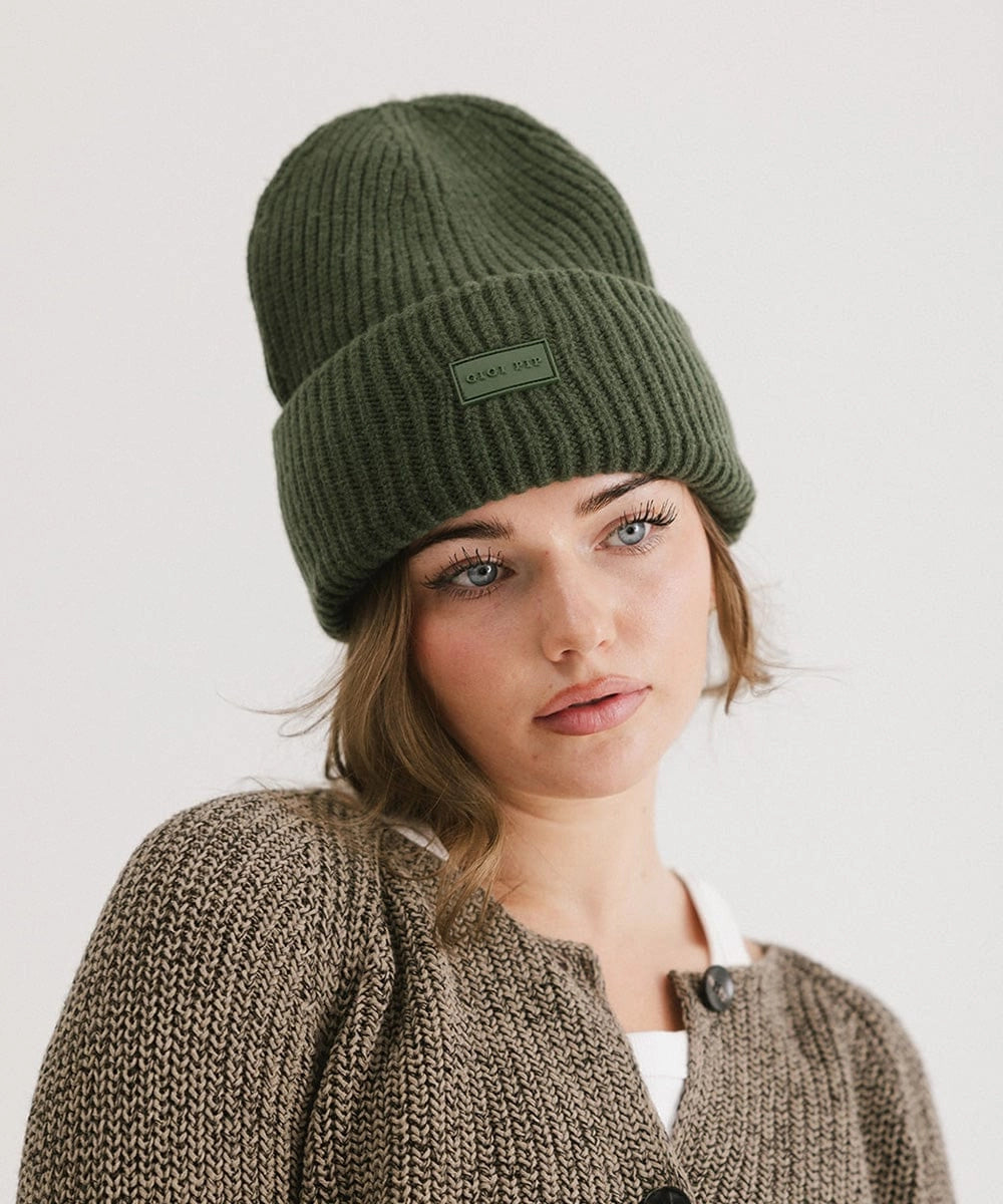 GIGI MERINO WOOL BEANIE-DARK GREEN